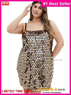 Sequin Mini Disco Dress Sleeveless One Shoulder Plus Size Party